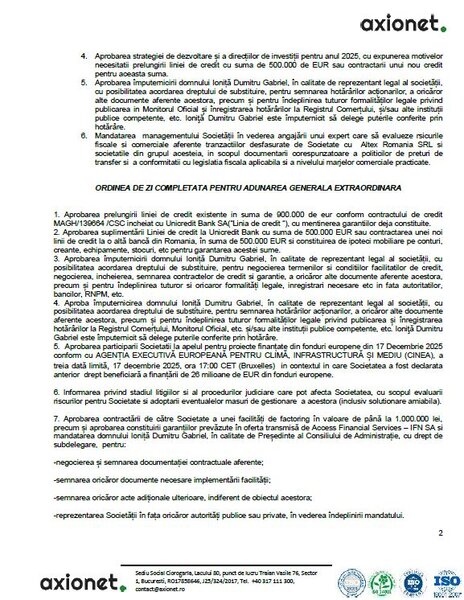 Convocator completat pentru adunarile generale ordinara si extraordinara,