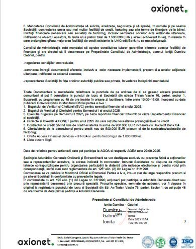Convocator completat pentru adunarile generale ordinara si extraordinara,